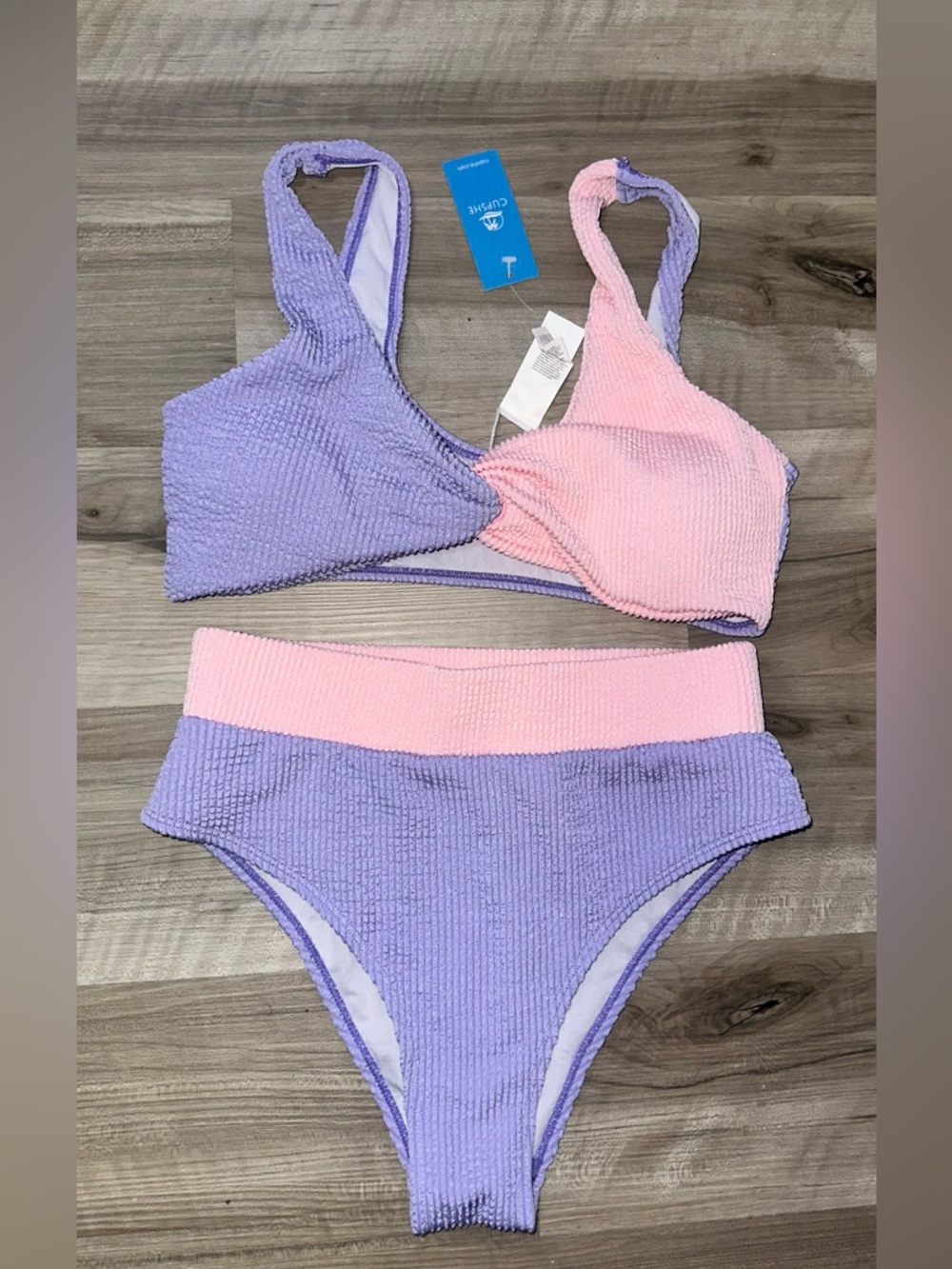 Cupshe Pink & Lavender Ribbed Two-Piece Bikini